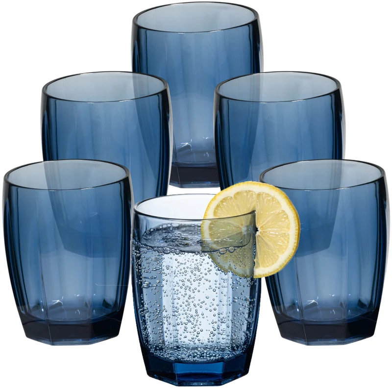 6x Campingglas aus Acryl 320ml bunt - Trinkglas Acrylglas Wasserglas Kunststoff Camping Garten Echtglasoptik Picknick Becher Kinder Senioren Longdrink Coktail
