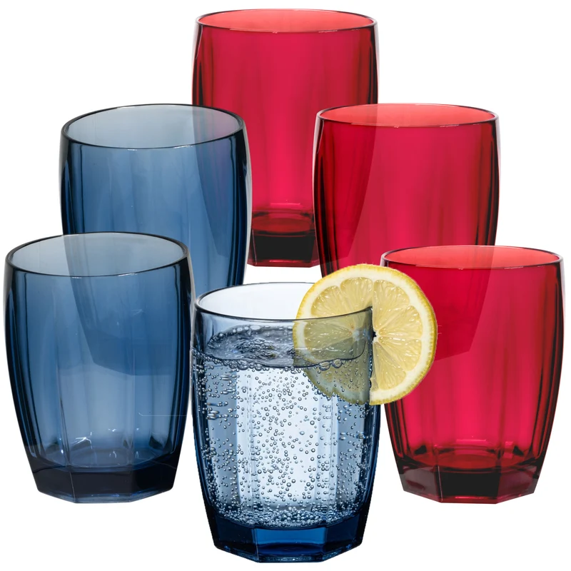 6x Campingglas aus Acryl 320ml bunt - Trinkglas Acrylglas Wasserglas Kunststoff Camping Garten Echtglasoptik Picknick Becher Kinder Senioren Longdrink Coktail