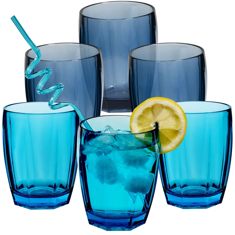 6x Campingglas aus Acryl 320ml bunt - Trinkglas Acrylglas Wasserglas Kunststoff Camping Garten Echtglasoptik Picknick Becher Kinder Senioren Longdrink Coktail
