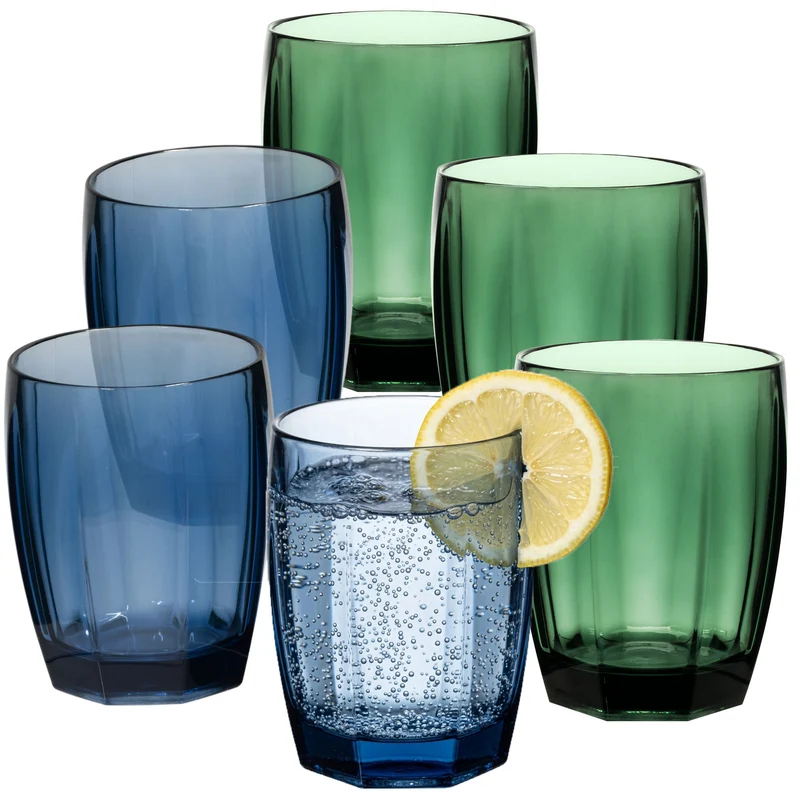 6x Campingglas aus Acryl 320ml bunt - Trinkglas Acrylglas Wasserglas Kunststoff Camping Garten Echtglasoptik Picknick Becher Kinder Senioren Longdrink Coktail