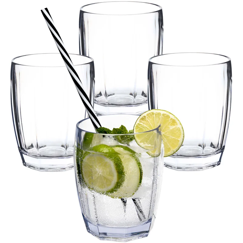 4x Campingglas aus Acryl 320ml bunt - Trinkglas Acrylglas Wasserglas Kunststoff Camping Garten Echtglasoptik Picknick Becher Kinder Senioren Longdrink Coktail