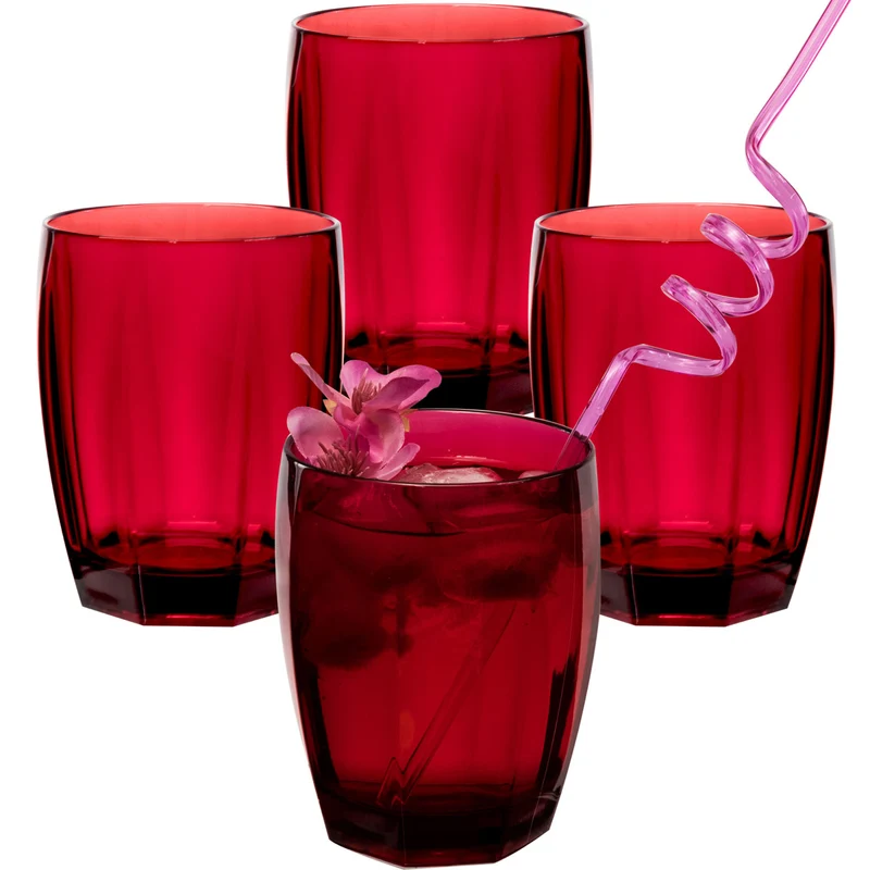 4x Campingglas aus Acryl 320ml bunt - Trinkglas Acrylglas Wasserglas Kunststoff Camping Garten Echtglasoptik Picknick Becher Kinder Senioren Longdrink Coktail
