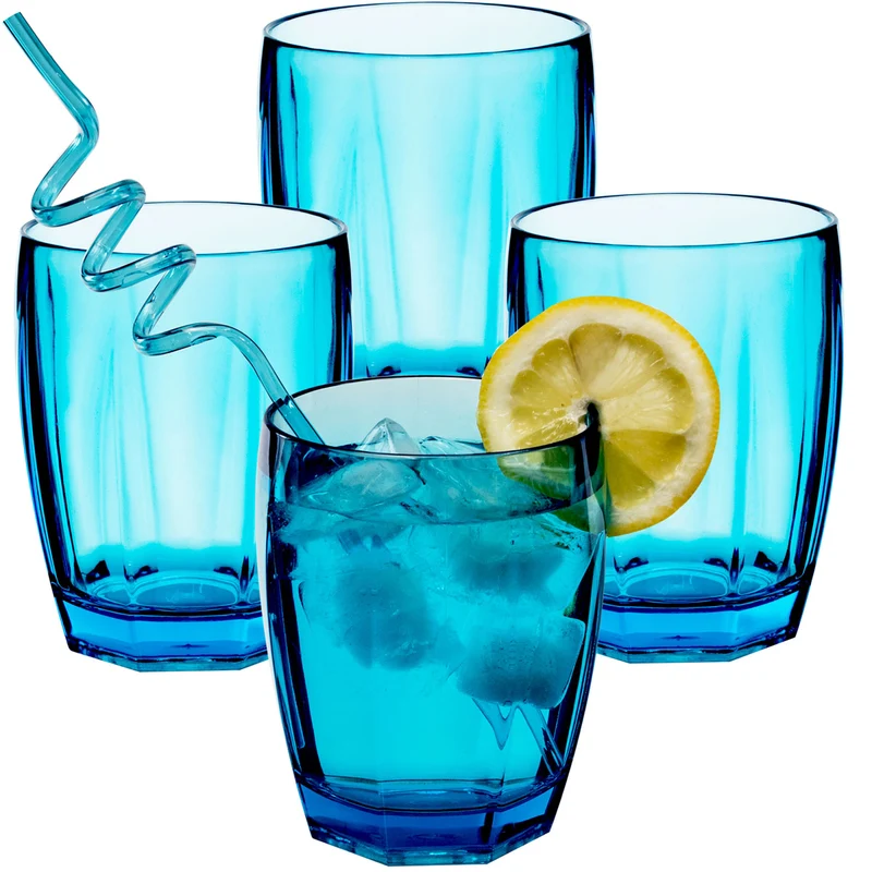 4x Campingglas aus Acryl 320ml bunt - Trinkglas Acrylglas Wasserglas Kunststoff Camping Garten Echtglasoptik Picknick Becher Kinder Senioren Longdrink Coktail