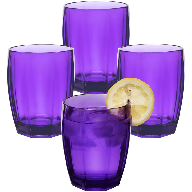 4x Campingglas aus Acryl 320ml bunt - Trinkglas Acrylglas Wasserglas Kunststoff Camping Garten Echtglasoptik Picknick Becher Kinder Senioren Longdrink Coktail