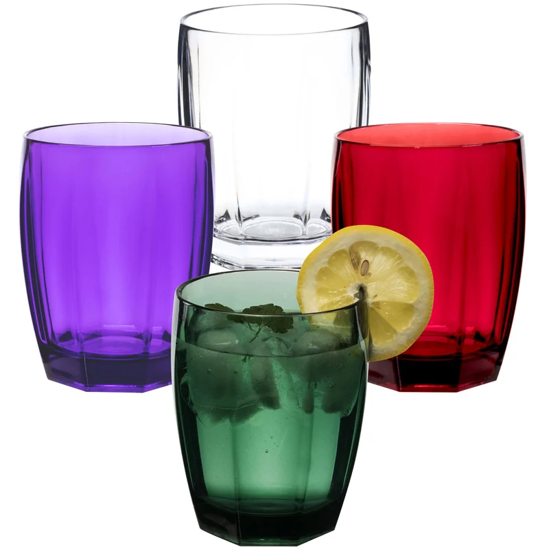 4x Campingglas aus Acryl 320ml bunt - Trinkglas Acrylglas Wasserglas Kunststoff Camping Garten Echtglasoptik Picknick Becher Kinder Senioren Longdrink Coktail