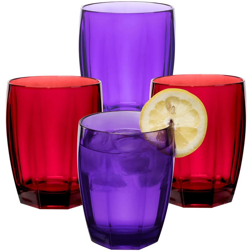 4x Campingglas aus Acryl 320ml bunt - Trinkglas Acrylglas Wasserglas Kunststoff Camping Garten Echtglasoptik Picknick Becher Kinder Senioren Longdrink Coktail