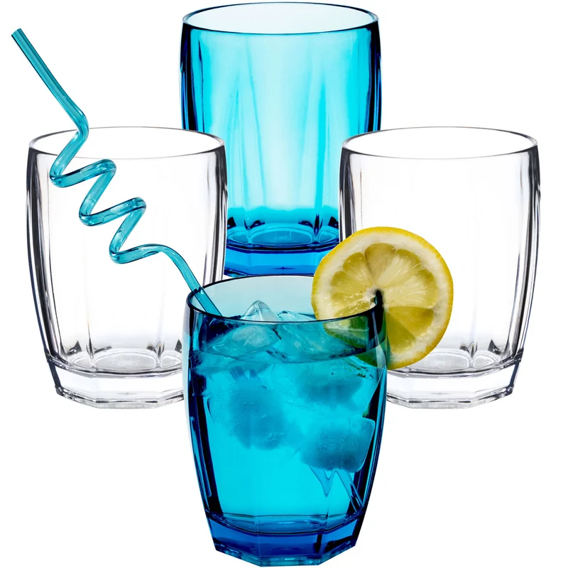4x Campingglas aus Acryl 320ml bunt - Trinkglas Acrylglas Wasserglas Kunststoff Camping Garten Echtglasoptik Picknick Becher Kinder Senioren Longdrink Coktail