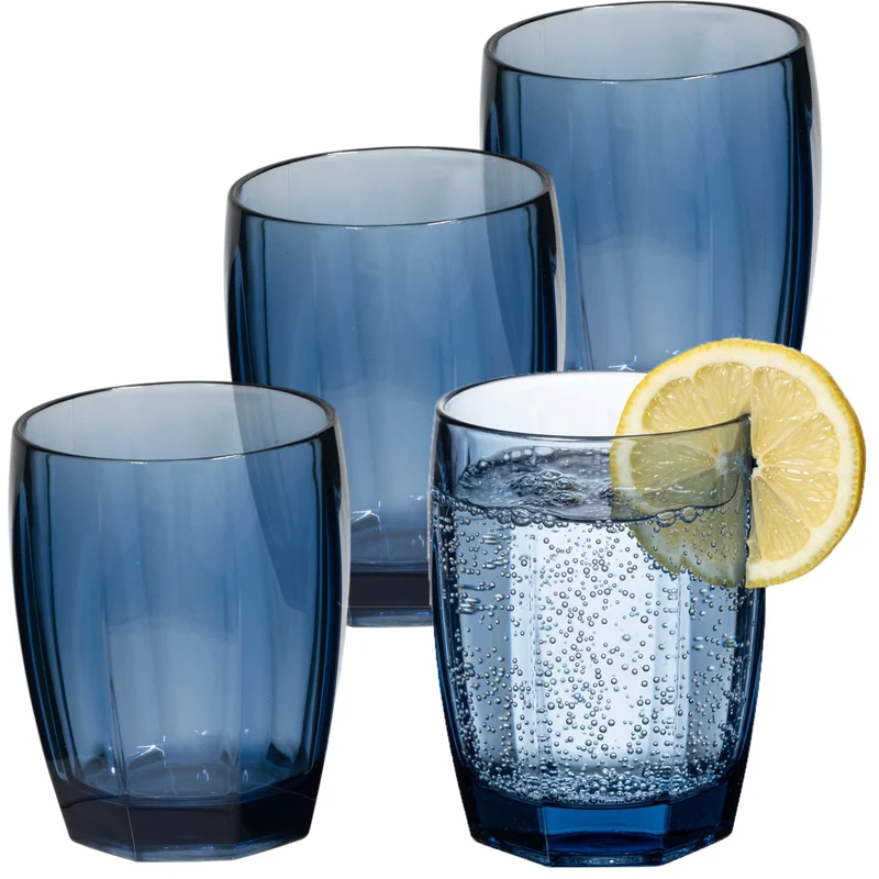 4x Campingglas aus Acryl 320ml bunt - Trinkglas Acrylglas Wasserglas Kunststoff Camping Garten Echtglasoptik Picknick Becher Kinder Senioren Longdrink Coktail