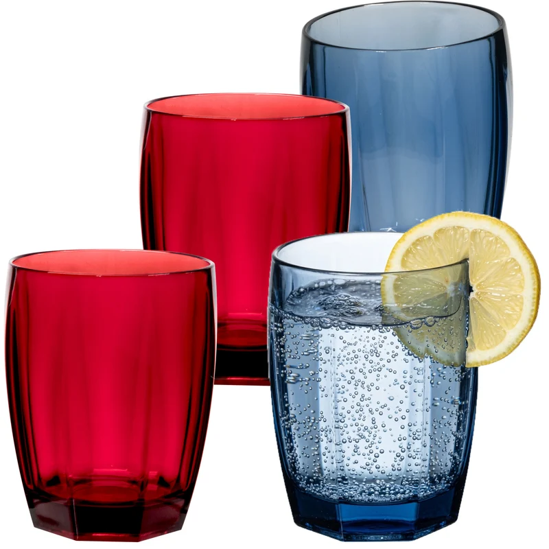 4x Campingglas aus Acryl 320ml bunt - Trinkglas Acrylglas Wasserglas Kunststoff Camping Garten Echtglasoptik Picknick Becher Kinder Senioren Longdrink Coktail