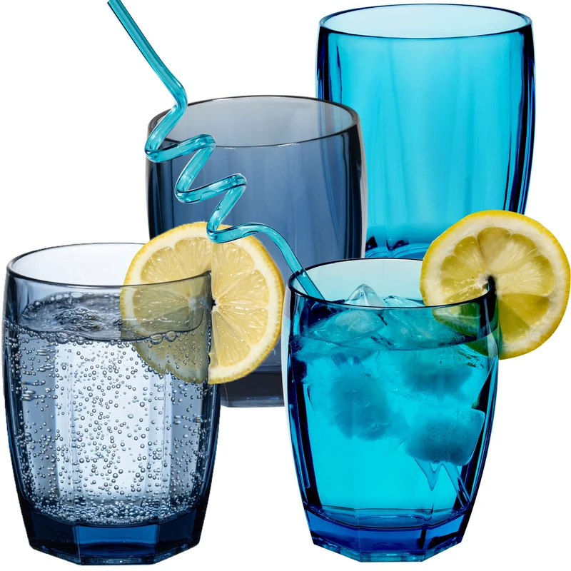 4x Campingglas aus Acryl 320ml bunt - Trinkglas Acrylglas Wasserglas Kunststoff Camping Garten Echtglasoptik Picknick Becher Kinder Senioren Longdrink Coktail