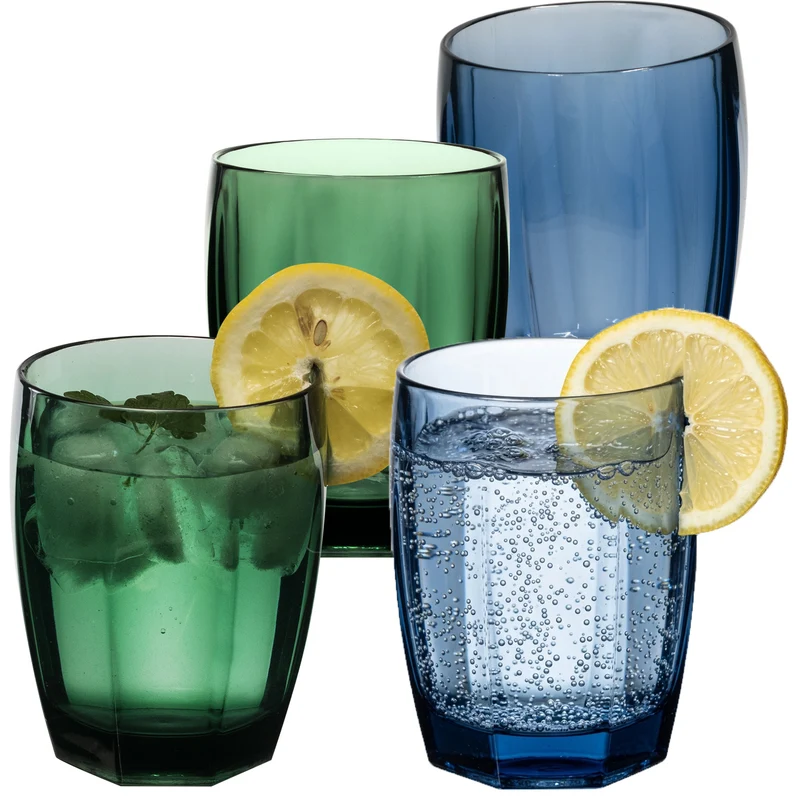 4x Campingglas aus Acryl 320ml bunt - Trinkglas Acrylglas Wasserglas Kunststoff Camping Garten Echtglasoptik Picknick Becher Kinder Senioren Longdrink Coktail