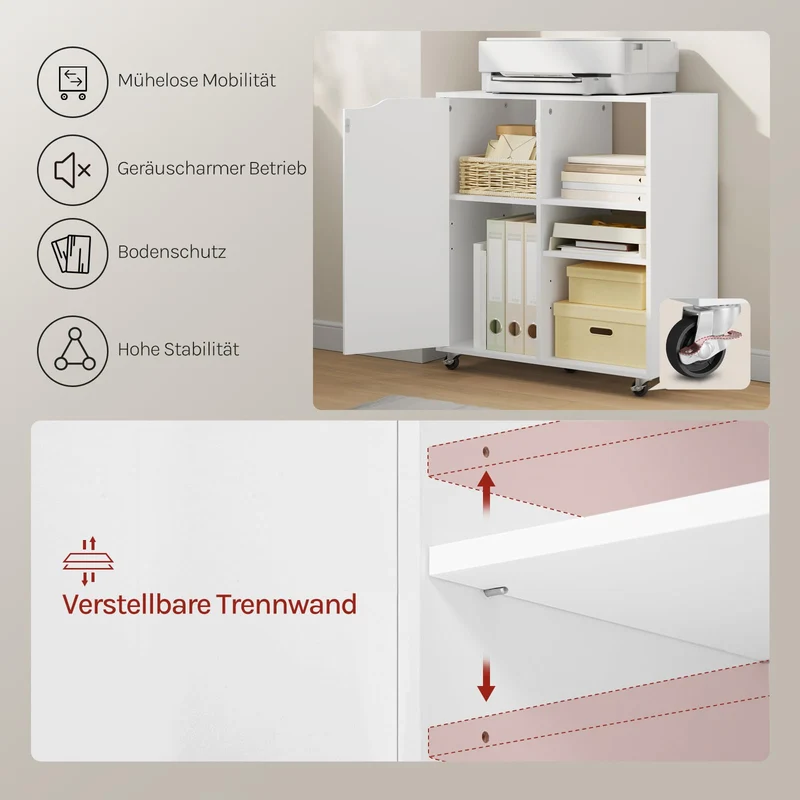 WOLTU Aktenschrank mit Rollen, Druckertisch mit 3 offenen Fächern