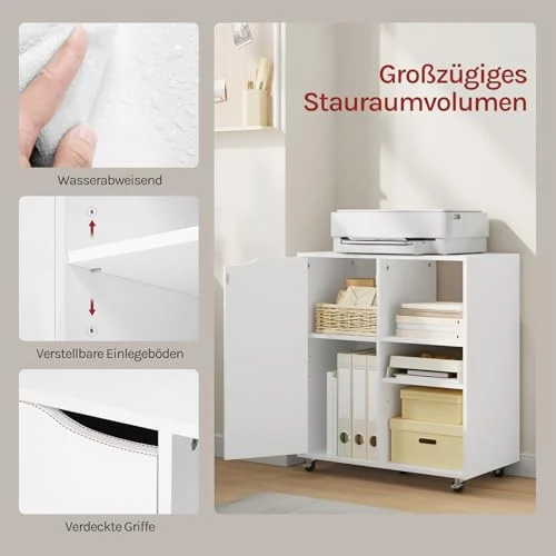 WOLTU Aktenschrank mit Rollen, Druckertisch mit 3 offenen Fächern