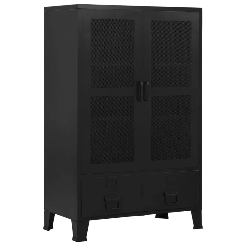 Büroschrank mit Maschengittertüren industriell aus Stahl 75×40×120 cm, 3 Fächer 2 Schubladen mit Namensschildern, ideal für Büro, Archivierung und Aktenablage, robuste Ordnungslösung