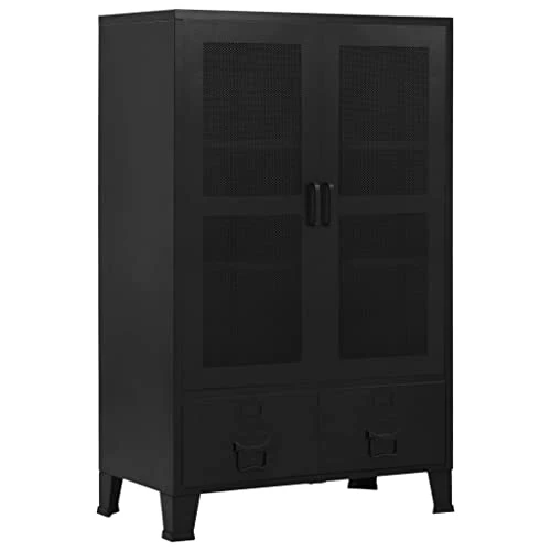 Büroschrank mit Maschengittertüren industriell aus Stahl 75×40×120 cm, 3 Fächer 2 Schubladen mit Namensschildern, ideal für Büro, Archivierung und Aktenablage, robuste Ordnungslösung