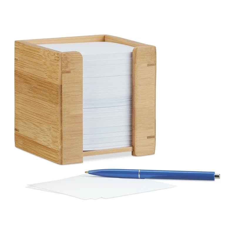 Relaxdays Zettelbox Bambus, Zettelkasten Holz, Notizzettel Halter, 900 Blatt, Zettelbox einzeln, H x B x T: 10,5 x 10,5 x 10,5 cm, natur