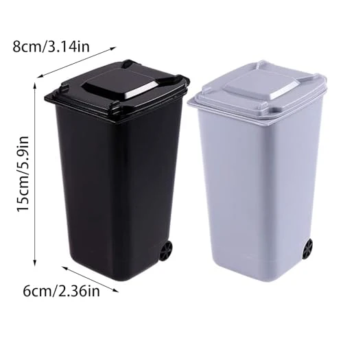 2 Stück Mini Plastik Tisch Mülltonne mit Schwingdeckel und Räder, Mini Abfalleimer Tischabfalleimer Desktop Mülleimer, Schreibtisch Organizer für Büro Frisiertisch Schlafzimmer Artikel
