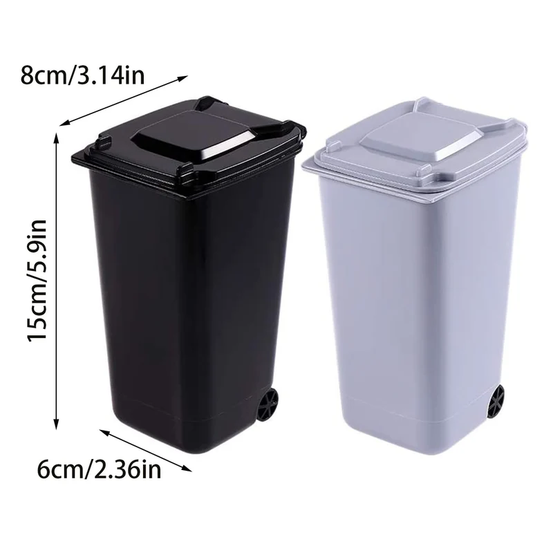 2 Stück Mini Plastik Tisch Mülltonne mit Schwingdeckel und Räder, Mini Abfalleimer Tischabfalleimer Desktop Mülleimer, Schreibtisch Organizer für Büro Frisiertisch Schlafzimmer Artikel