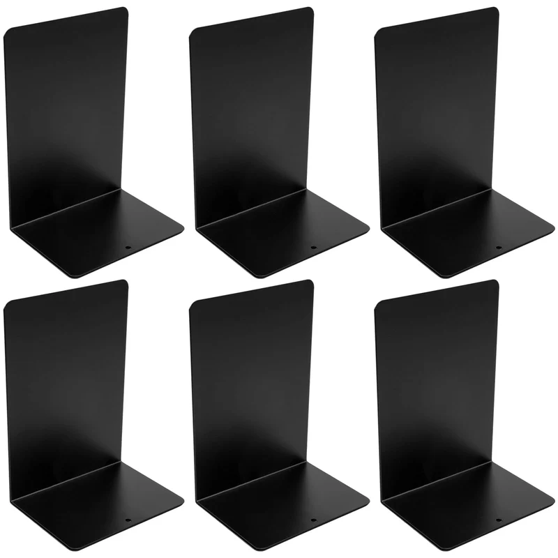 6 Stück Buchstütze aus Metall, Buchhalter Regal mit Rutschfester Matte