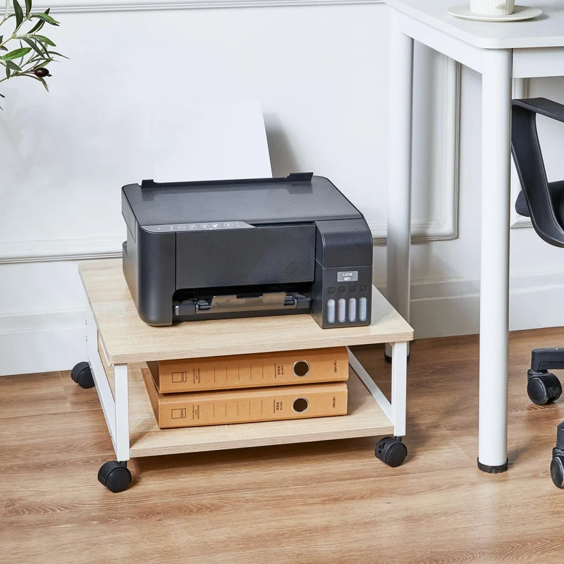 IBUYKE 2 Tier Desktop Drucker Stand Cart,Drucker Tisch mit Rädern,Schreibtisch Heavy Duty Rolltisch mit Aufbewahrungsordnern,für Bücher, Faxmaschine, Scanner, Home Office TLJ008R