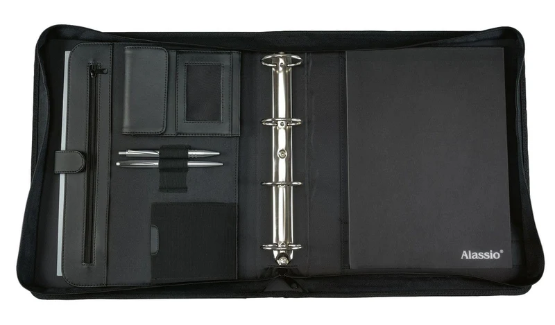 ALASSIO 30025 Tagungsmappe A4 Arezzo, Ringbuchmappe 36 × 30 × 6 cm, Schwarz