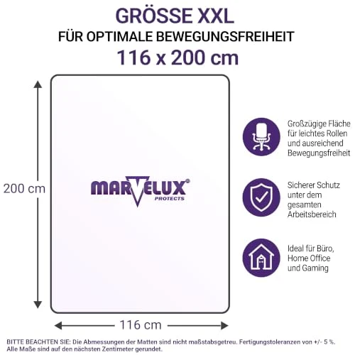 Marvelux Bodenschutzmatte Bürostuhl für Hartböden, Polycarbonat 116 x 200cm