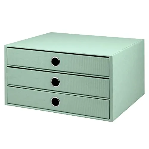 Rössler SOHO 3er Schubladenbox A4 aus Papier | Büro Organizer Schreibtisch| Schubladen Organizer Büro Zubehör & Bürobedarf | Schreibtisch Organizer Box | 34 x 25 x 19 cm | 1 Stück | Farbe: Mint