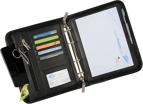 WEDO Elegance A5 Konferenzmappe – Executive Organizer im Leder-Look mit 4-Ring-Mechanik, Karten- & Dokumentenfächern, Stifthalter, kompakt & stilvoll