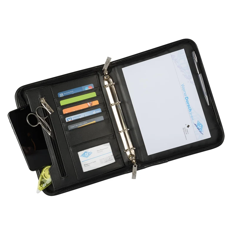 WEDO Elegance A5 Konferenzmappe – Executive Organizer im Leder-Look mit 4-Ring-Mechanik, Karten- & Dokumentenfächern, Stifthalter, kompakt & stilvoll