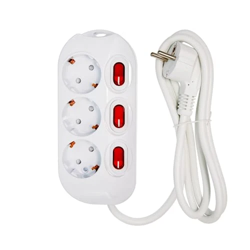 3-Fach Steckdosenleiste einzeln schaltbar 1,5m Kabel Farbe: weiß, für Wandmontage geeigtnet, 230V 16A 3500W
