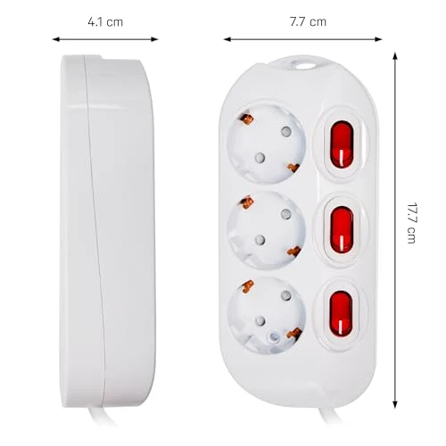 3-Fach Steckdosenleiste einzeln schaltbar 1,5m Kabel Farbe: weiß, für Wandmontage geeigtnet, 230V 16A 3500W