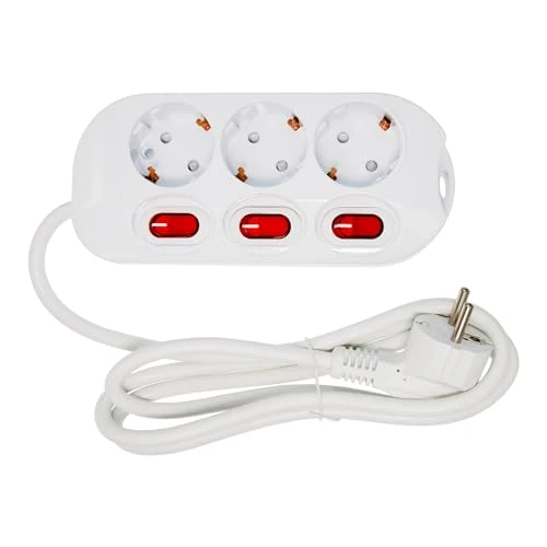 3-Fach Steckdosenleiste einzeln schaltbar 1,5m Kabel Farbe: weiß, für Wandmontage geeigtnet, 230V 16A 3500W