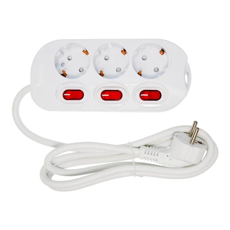 3-Fach Steckdosenleiste einzeln schaltbar 1,5m Kabel Farbe: weiß, für Wandmontage geeigtnet, 230V 16A 3500W