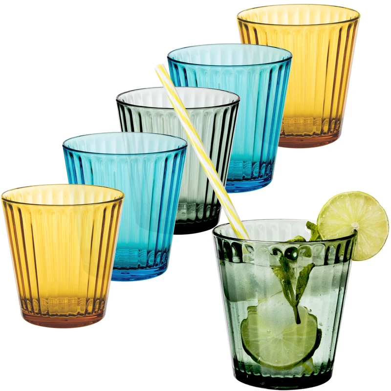 6 x Campingglas aus Acryl 360ml bunt - Trinkglas Acrylglas Wasserglas Kunststoff Camping Garten Echtglasoptik Picknick Becher Kinder Senioren Longdrink Coktail