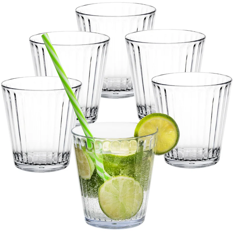 6 x Campingglas aus Acryl 360ml bunt - Trinkglas Acrylglas Wasserglas Kunststoff Camping Garten Echtglasoptik Picknick Becher Kinder Senioren Longdrink Coktail