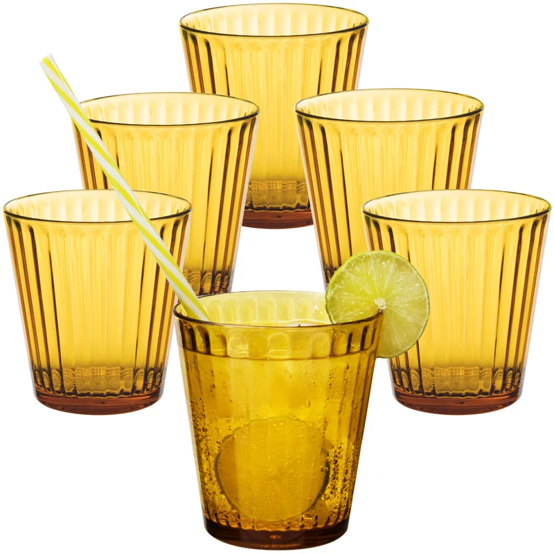 6 x Campingglas aus Acryl 360ml bunt - Trinkglas Acrylglas Wasserglas Kunststoff Camping Garten Echtglasoptik Picknick Becher Kinder Senioren Longdrink Coktail