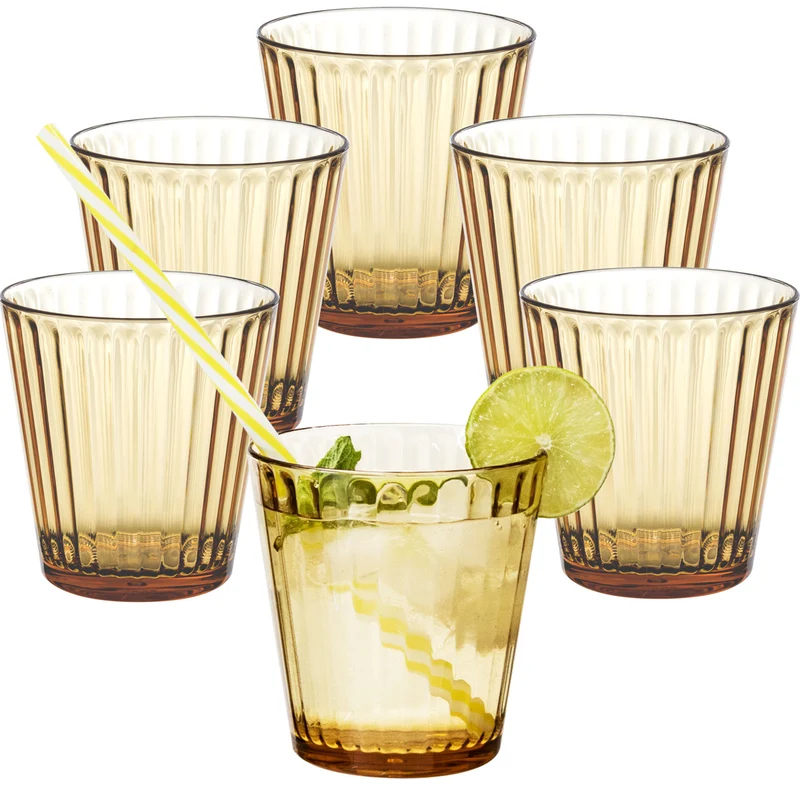 6 x Campingglas aus Acryl 360ml bunt - Trinkglas Acrylglas Wasserglas Kunststoff Camping Garten Echtglasoptik Picknick Becher Kinder Senioren Longdrink Coktail