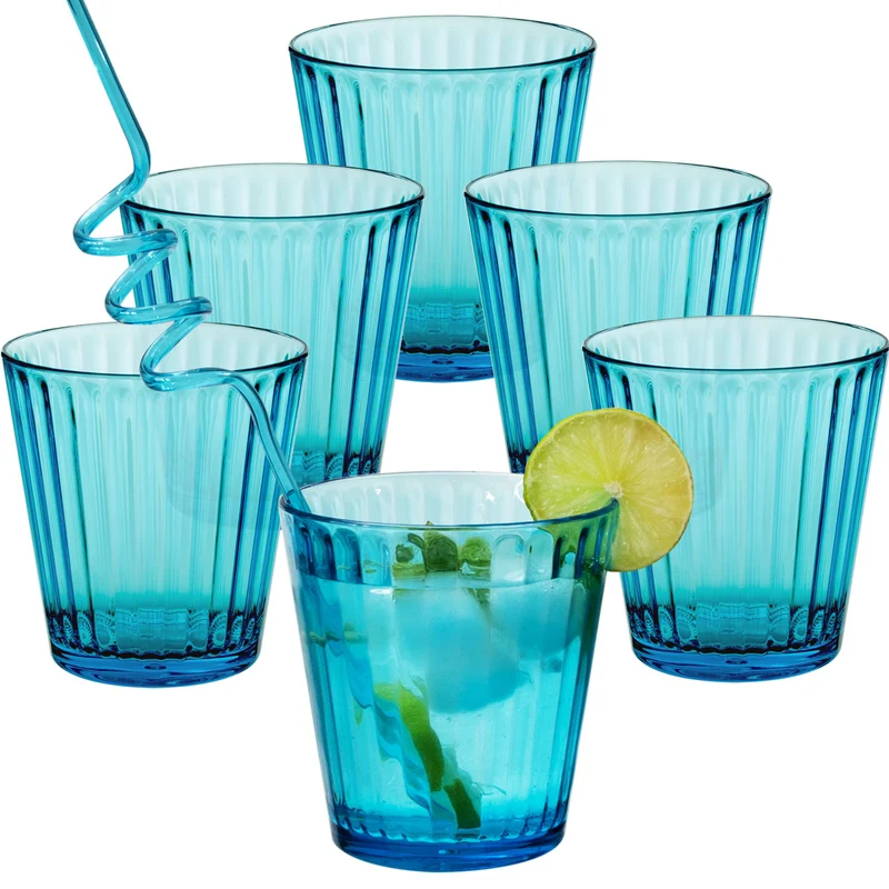 6 x Campingglas aus Acryl 360ml bunt - Trinkglas Acrylglas Wasserglas Kunststoff Camping Garten Echtglasoptik Picknick Becher Kinder Senioren Longdrink Coktail