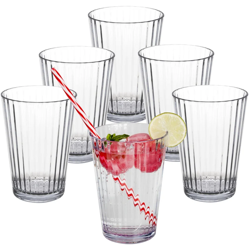 6 x Campingglas aus Acryl 360ml bunt - Trinkglas Acrylglas Wasserglas Kunststoff Camping Garten Echtglasoptik Picknick Becher Kinder Senioren Longdrink Coktail