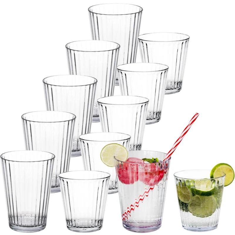 6 x Campingglas aus Acryl 360ml bunt - Trinkglas Acrylglas Wasserglas Kunststoff Camping Garten Echtglasoptik Picknick Becher Kinder Senioren Longdrink Coktail