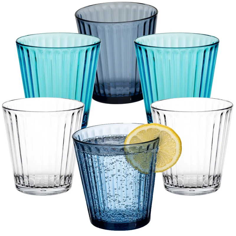 6 x Campingglas aus Acryl 360ml bunt - Trinkglas Acrylglas Wasserglas Kunststoff Camping Garten Echtglasoptik Picknick Becher Kinder Senioren Longdrink Coktail