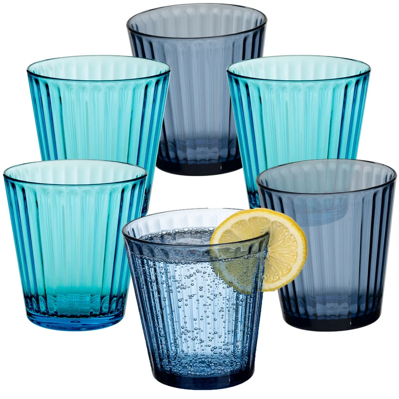6 x Campingglas aus Acryl 360ml bunt - Trinkglas Acrylglas Wasserglas Kunststoff Camping Garten Echtglasoptik Picknick Becher Kinder Senioren Longdrink Coktail