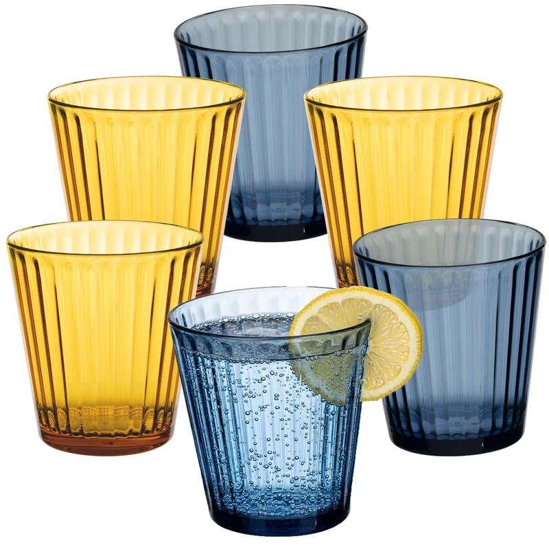 6 x Campingglas aus Acryl 360ml bunt - Trinkglas Acrylglas Wasserglas Kunststoff Camping Garten Echtglasoptik Picknick Becher Kinder Senioren Longdrink Coktail