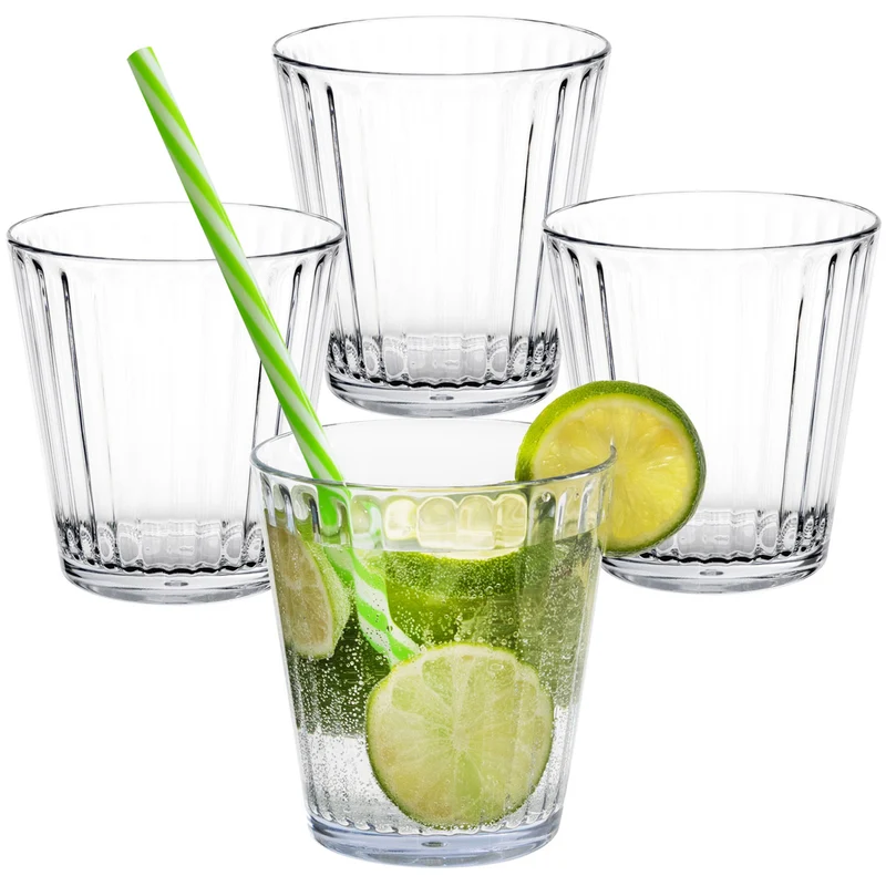4 x Campingglas aus Acryl 360ml bunt - Trinkglas Acrylglas Wasserglas Kunststoff Camping Garten Echtglasoptik Picknick Becher Kinder Senioren Longdrink Coktail