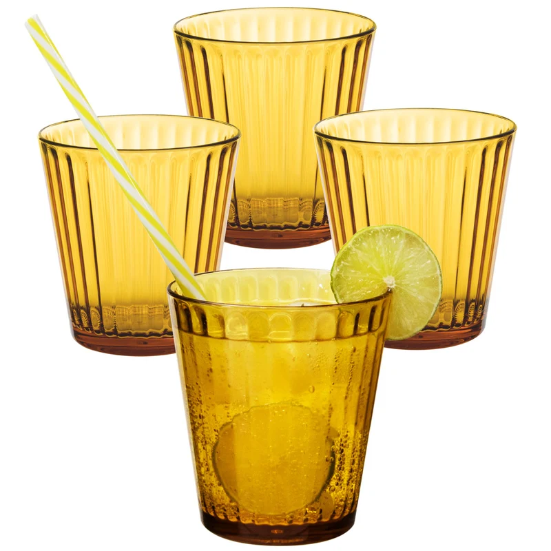 4 x Campingglas aus Acryl 360ml bunt - Trinkglas Acrylglas Wasserglas Kunststoff Camping Garten Echtglasoptik Picknick Becher Kinder Senioren Longdrink Coktail