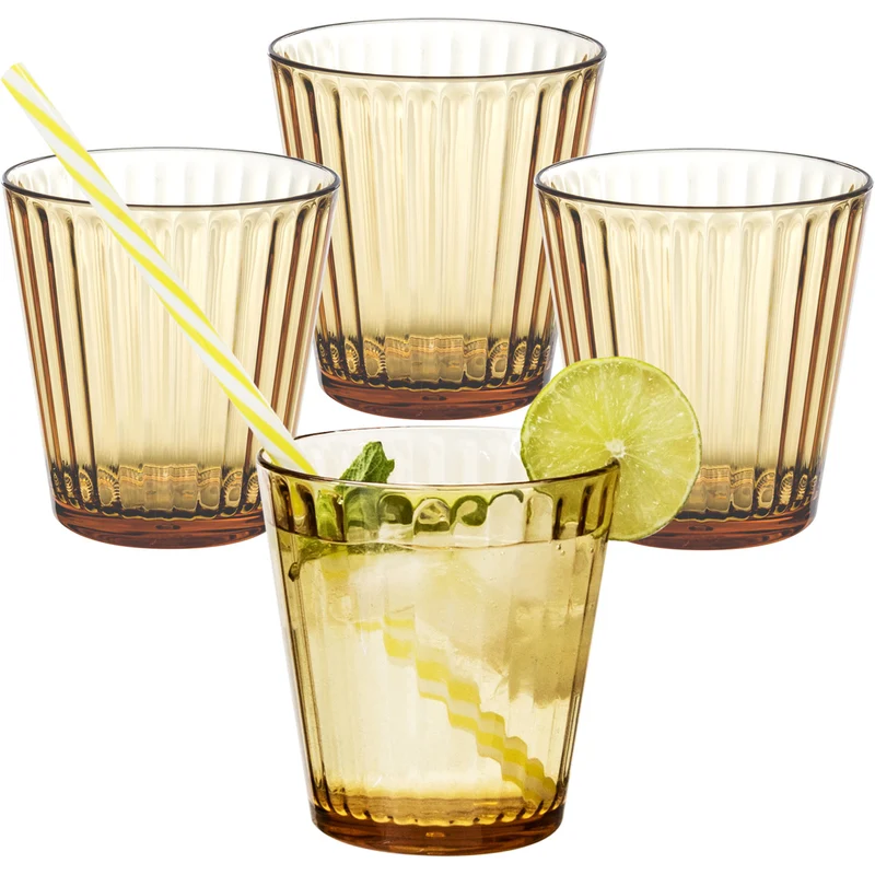 4 x Campingglas aus Acryl 360ml bunt - Trinkglas Acrylglas Wasserglas Kunststoff Camping Garten Echtglasoptik Picknick Becher Kinder Senioren Longdrink Coktail