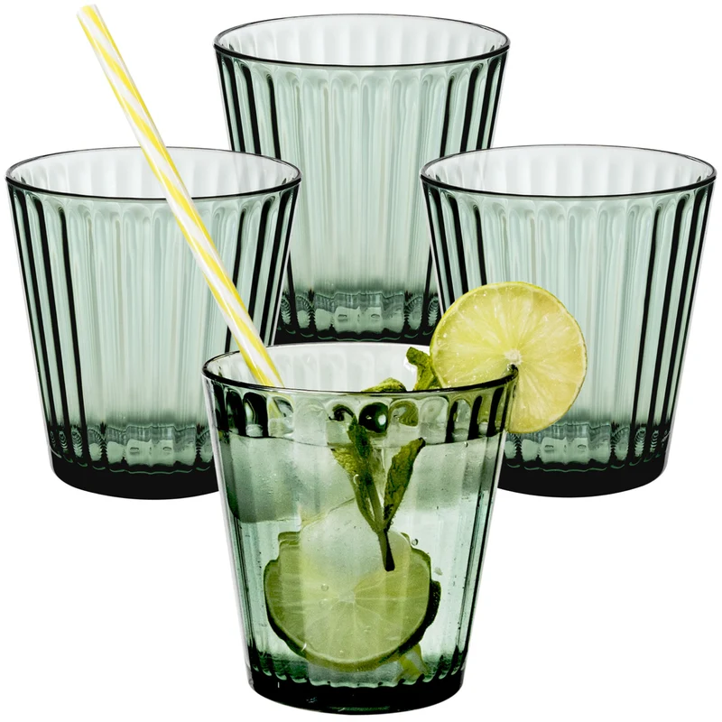 4 x Campingglas aus Acryl 360ml bunt - Trinkglas Acrylglas Wasserglas Kunststoff Camping Garten Echtglasoptik Picknick Becher Kinder Senioren Longdrink Coktail