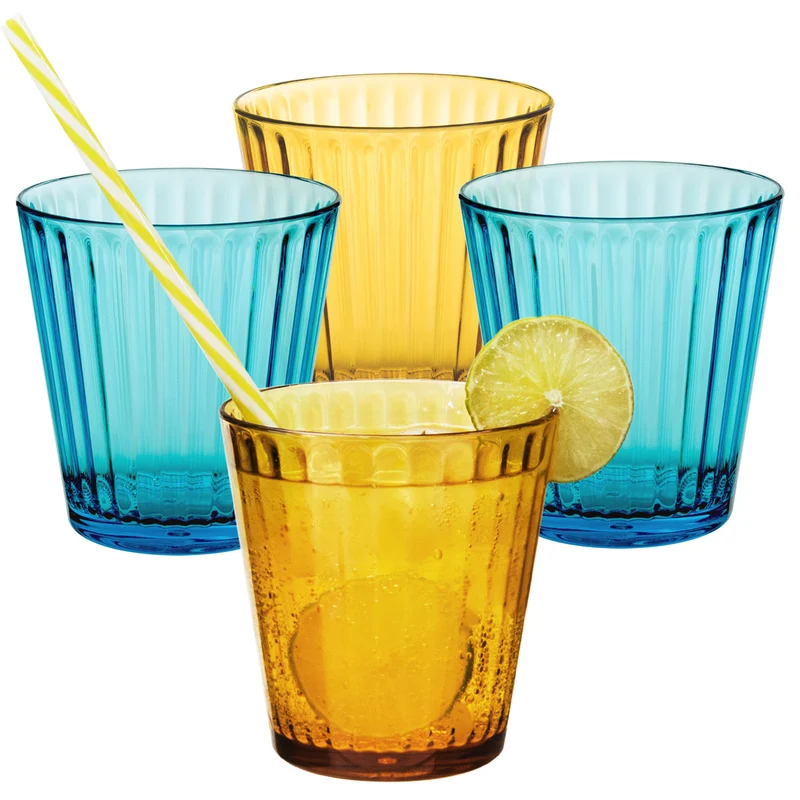 4 x Campingglas aus Acryl 360ml bunt - Trinkglas Acrylglas Wasserglas Kunststoff Camping Garten Echtglasoptik Picknick Becher Kinder Senioren Longdrink Coktail
