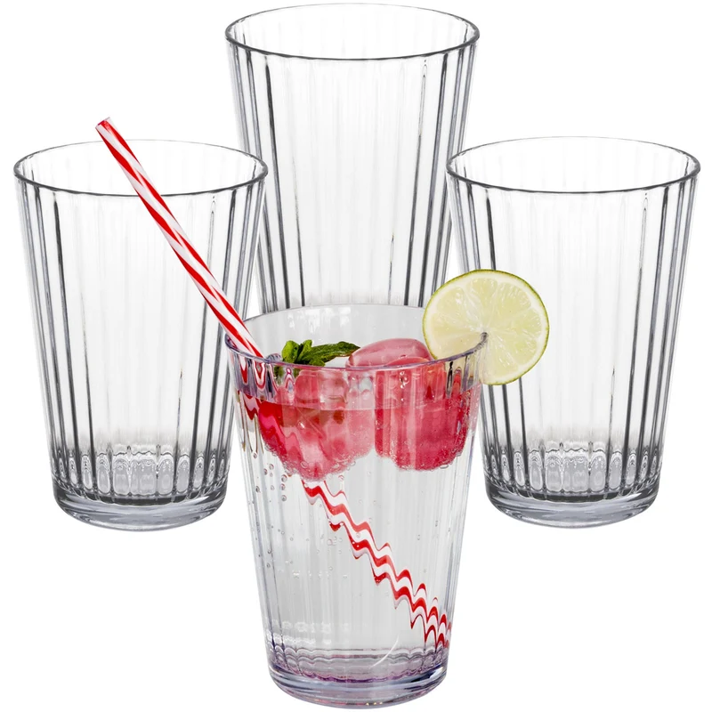 4 x Campingglas aus Acryl 360ml bunt - Trinkglas Acrylglas Wasserglas Kunststoff Camping Garten Echtglasoptik Picknick Becher Kinder Senioren Longdrink Coktail