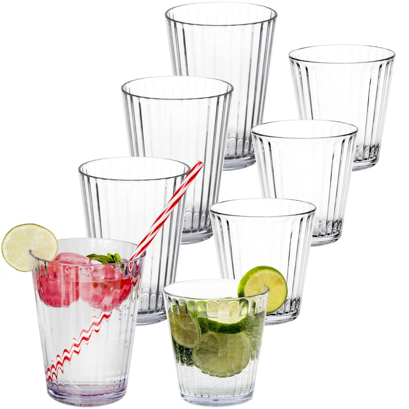 4 x Campingglas aus Acryl 360ml bunt - Trinkglas Acrylglas Wasserglas Kunststoff Camping Garten Echtglasoptik Picknick Becher Kinder Senioren Longdrink Coktail